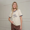 Feeling Lucky Embroidered Ringer Tee- Cream/Navy