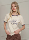 Feeling Lucky Embroidered Ringer Tee- Cream/Navy