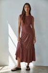 Sleeveless Maxi Flare Dress- Mahogany
