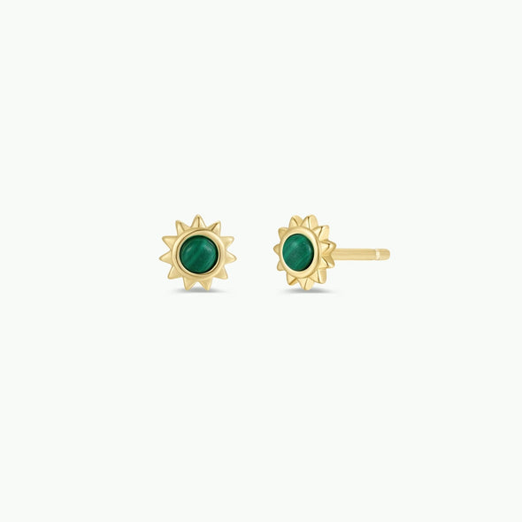 Sun Stud Earrings- Malachite
