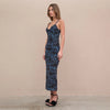 Mesh Flower Print Dress- Navy/Black