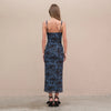 Mesh Flower Print Dress- Navy/Black