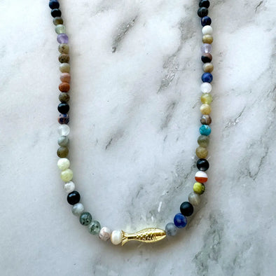 Ashia Beaded Fish Necklace- Mixed Gemstone