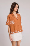 Monaco Embroidered Button Down Shirt- Rust