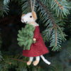 Felted Wool Caroling Mouse Ornament