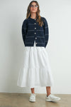 Addie Navy Stripe Cardigan- Navy/White