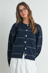 Addie Navy Stripe Cardigan- Navy/White
