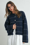 Addie Navy Stripe Cardigan- Navy/White