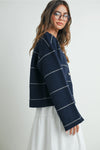 Addie Navy Stripe Cardigan- Navy/White