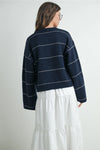 Addie Navy Stripe Cardigan- Navy/White