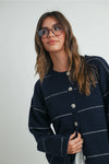 Addie Navy Stripe Cardigan- Navy/White