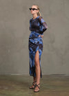 Night Out Mesh Printed L/S Dress- Navy/Blue/Black