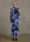 Night Out Mesh Printed L/S Dress- Navy/Blue/Black