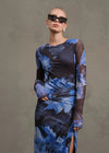 Night Out Mesh Printed L/S Dress- Navy/Blue/Black