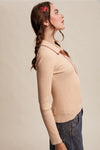 Contrast Stitch Ribbed Knit Top- Oatmeal