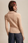 Contrast Stitch Ribbed Knit Top- Oatmeal
