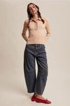Contrast Stitch Ribbed Knit Top- Oatmeal
