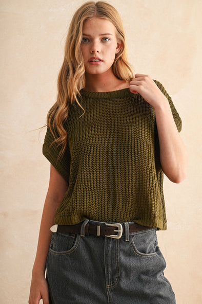Dolman Sleeve Knitted Top- Olive