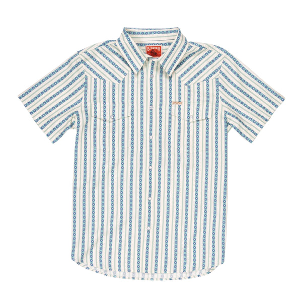 Serape Pearl Snap Shirt- Teal Stripe
