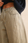 Check Pattern Barrel Pants- Beige/Charcoal