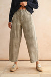 Check Pattern Barrel Pants- Beige/Charcoal