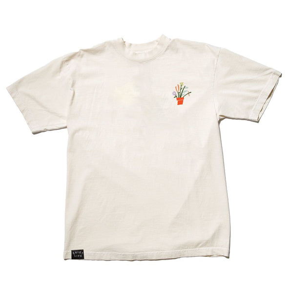 Plants Embroidered Tee- Cream