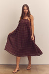 Pleated Midi Cami Dress- Berry Plaid