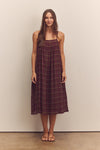 Pleated Midi Cami Dress- Berry Plaid