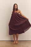 Pleated Midi Cami Dress- Berry Plaid