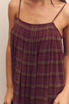Pleated Midi Cami Dress- Berry Plaid