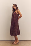 Pleated Midi Cami Dress- Berry Plaid