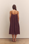 Pleated Midi Cami Dress- Berry Plaid