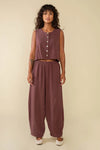 Linen Lantern Barrel Pant- Plum