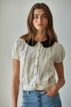 Chiffon Flocked Velvet Dot Blouse- Cream/Black