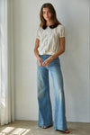 Chiffon Flocked Velvet Dot Blouse- Cream/Black