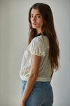 Chiffon Flocked Velvet Dot Blouse- Cream/Black