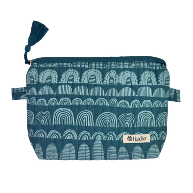 Quilted Zipper Pouch- Forest/Teal