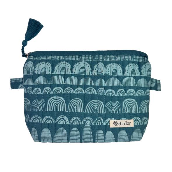 Quilted Zipper Pouch- Forest/Teal