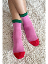 Le Bon Color Block Girlfriend Socks- Rose Green