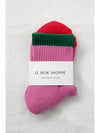 Le Bon Color Block Girlfriend Socks- Rose Green