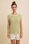 Contrast Rolled Edge Sleeveless Sweater- Light Kiwi