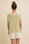 Contrast Rolled Edge Sleeveless Sweater- Light Kiwi