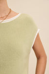 Contrast Rolled Edge Sleeveless Sweater- Light Kiwi