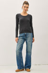 Ultra Soft Basic Scoop Neck L/S Tee- Dark Charcoal