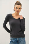 Ultra Soft Basic Scoop Neck L/S Tee- Dark Charcoal