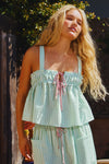 Seersucker Gingham Print Tank Top- Green/White