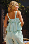 Seersucker Gingham Print Tank Top- Green/White