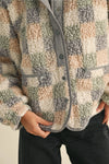 Grid Pattern Sherpa Jacket- Blue/Beige/Gray