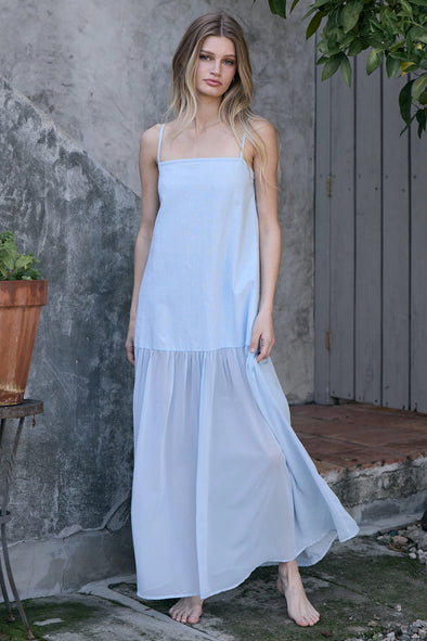 pale blue shift dress Muse Half Sheer Maxi Dress- Pale Blue – Mom's Sweet Shop