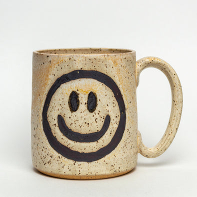 Big Smile Hand-Thrown Ceramic 14 oz Mug- Beige
